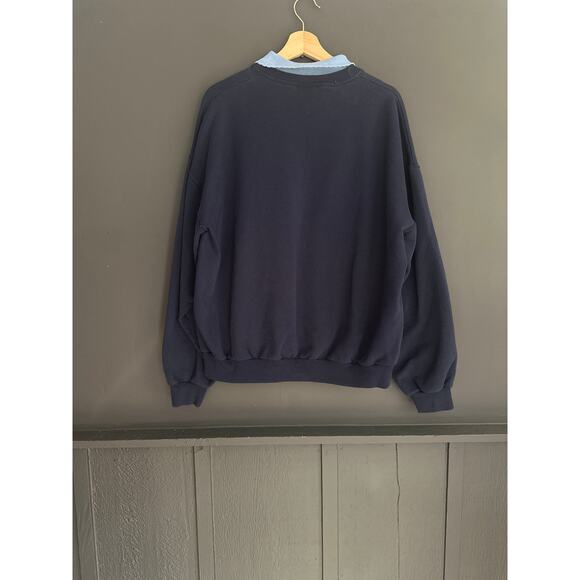 Vintage Double Collar Navy Blue Snowman Christmas Holiday Crewneck Sweatshirt XL - Picture 3 of 8
